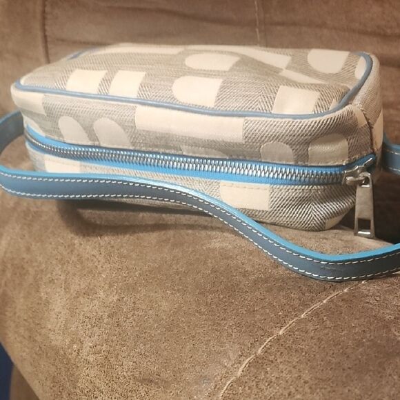 Bally Canvas Gray and White Patterned Mini Tote Bag with Blue trim